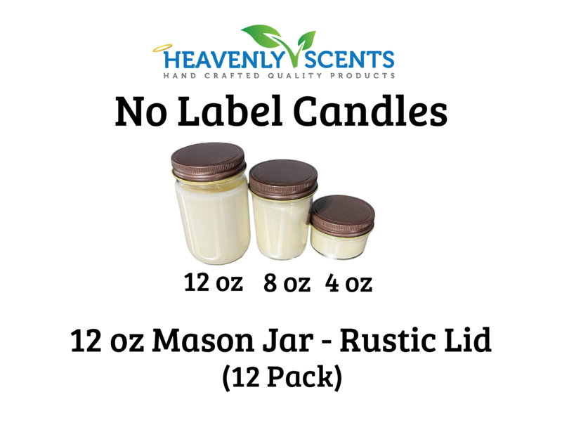 12 oz Mason Jar Wholesale Soy Candles - Rustic Lid - 12 Pack - No Labels