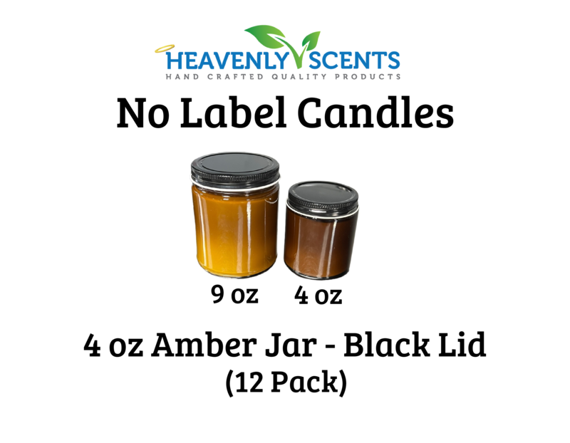 4 oz Amber Jar Wholesale Soy Candles - Black Lid - 12 Pack - No Labels