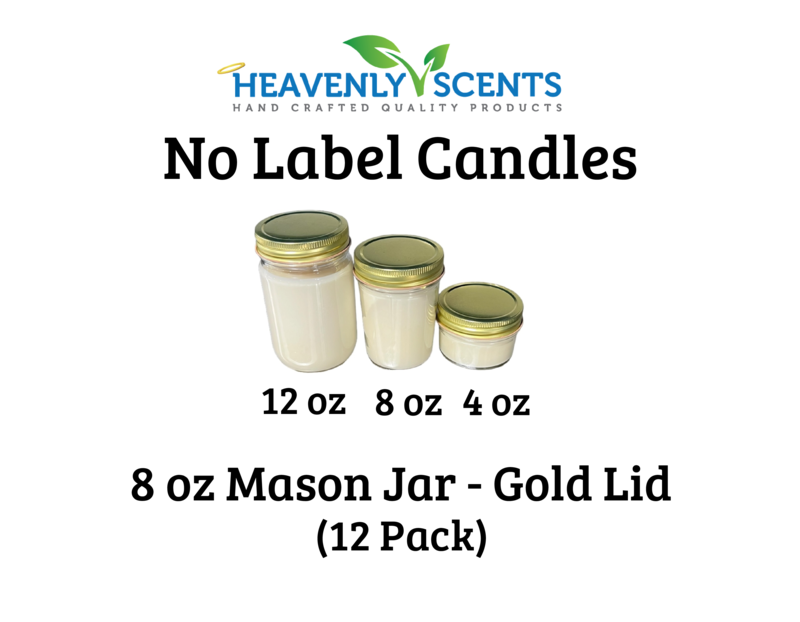 8 oz Mason Jar Wholesale Soy Candles - Gold Lids - 12 Pack - No Labels