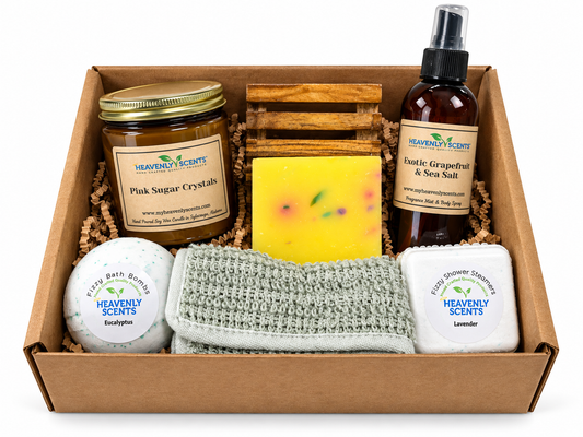 Self Care Spa Gift Box | Candle, Spray, Soap, Bath Bomb, Shower Melt, Wash Cloth