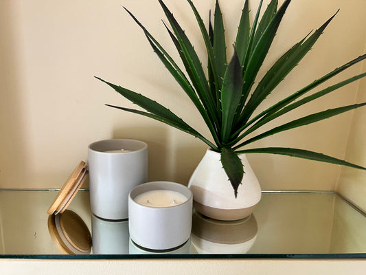 Stone Gray Ceramic, Double Wicked Soy Candle