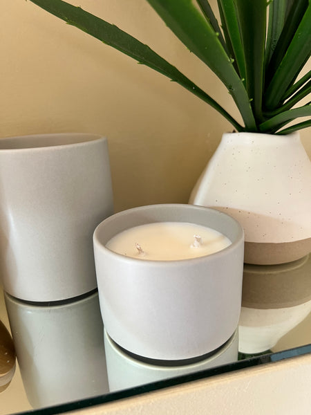 Stone Gray Ceramic, Double Wicked Soy Candle