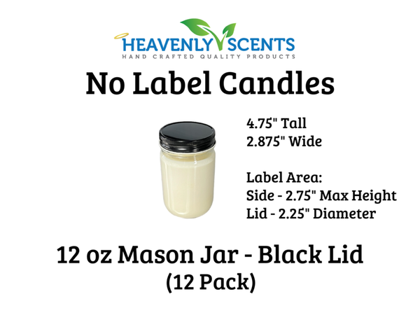 12 oz Mason Jar Soy Candles - Black Lid - 12 Pack