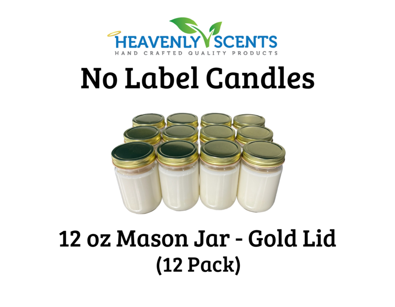 12 oz Mason Jar Wholesale Soy Candles - Gold Lid - 12 Pack - No Labels