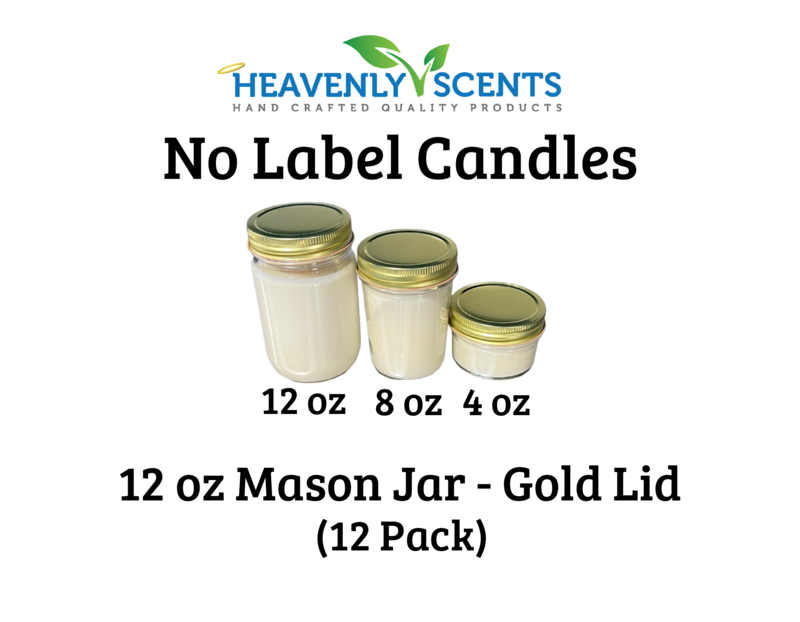 12 oz Mason Jar Wholesale Soy Candles - Gold Lid - 12 Pack - No Labels