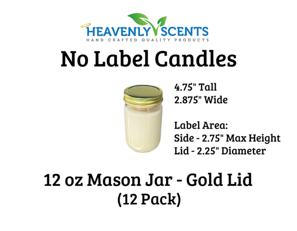 12 oz Mason Jar Soy Candles - Gold Lid - 12 Pack