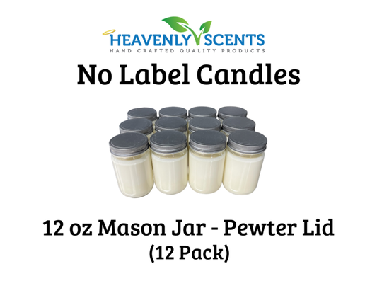 12 oz Mason Jar Wholesale Soy Candles - Pewter Lid - 12 Pack - No Labels