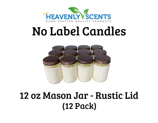 12 oz Mason Jar Wholesale Soy Candles - Rustic Lid - 12 Pack - No Labels
