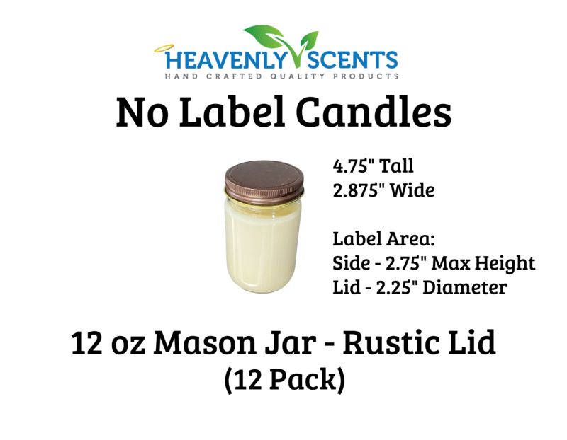 12 oz Mason Jar Wholesale Soy Candles - Rustic Lid - 12 Pack - No Labels