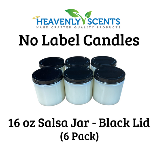 16 oz Salsa Jar Wholesale Soy Candles - Black Lid - 6 Pack - No Labels