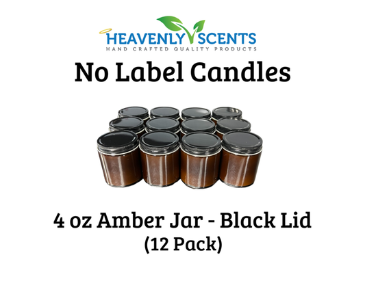 4 oz Amber Jar Wholesale Soy Candles - Black Lid - 12 Pack - No Labels