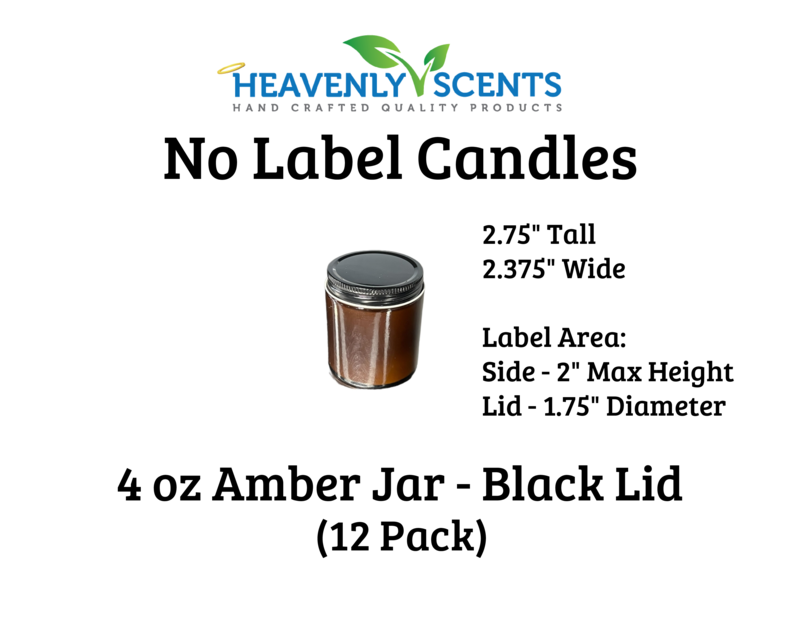 4 oz Amber Jar Wholesale Soy Candles - Black Lid - 12 Pack - No Labels