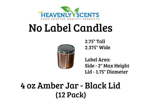 4 oz Amber Jar Soy Candles - Black Lid - 12 Pack