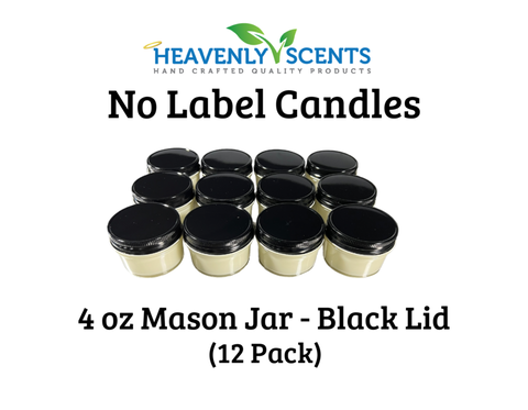 4 oz Mason Jar Wholesale Soy Candles - Black Lid - 12 Pack - No Labels