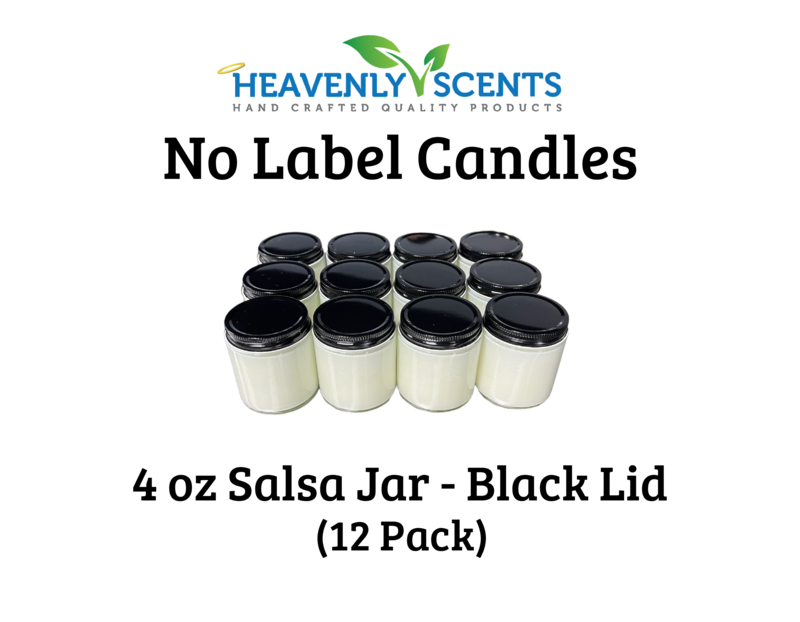 4 oz Salsa Jar Wholesale Soy Candles - Black Lid - 12 Pack - No Labels