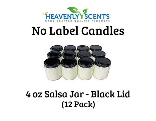 4 oz Salsa Jar Wholesale Soy Candles - Black Lid - 12 Pack - No Labels
