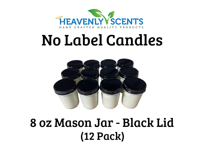 8 oz Mason Jar Wholesale Soy Candles - Black Lids - 12 Pack - No Labels