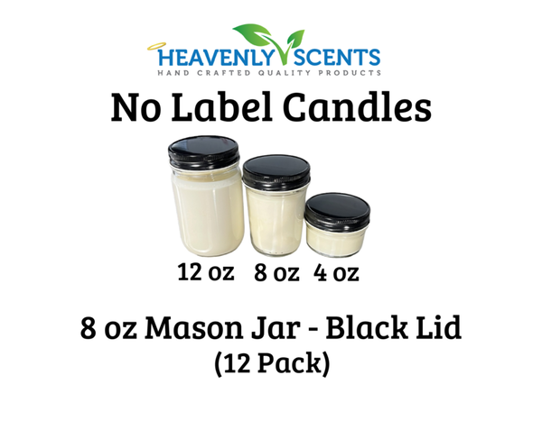 8 oz Mason Jar Wholesale Soy Candles - Black Lids - 12 Pack - No Labels