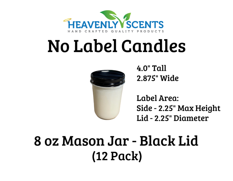 8 oz Mason Jar Wholesale Soy Candles - Black Lids - 12 Pack - No Labels