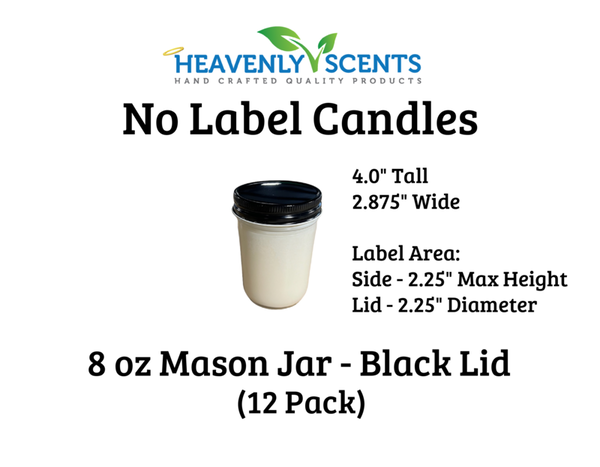 8 oz Mason Jar Wholesale Soy Candles - Black Lids - 12 Pack - No Labels