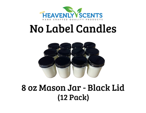 8 oz Mason Jar Wholesale Soy Candles - Black Lids - 12 Pack - No Labels