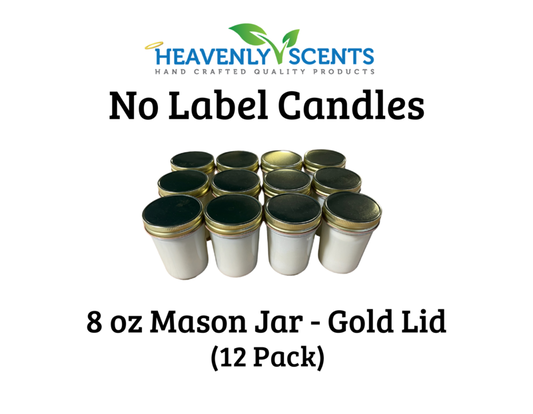 8 oz Mason Jar Wholesale Soy Candles - Gold Lids - 12 Pack - No Labels