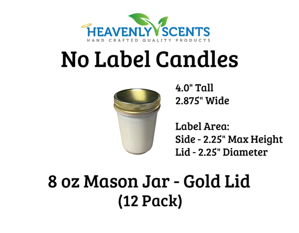 8 oz Mason Jar Soy Candles - Gold Lids - 12 Pack