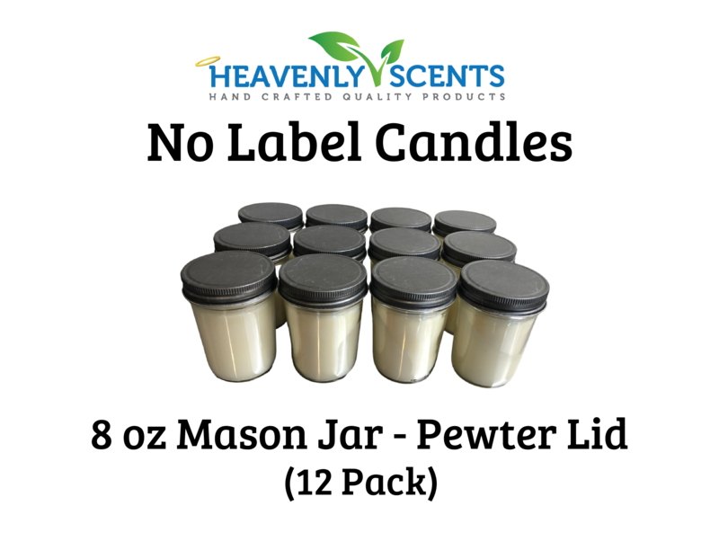 8 oz Mason Jar Wholesale Soy Candles - Pewter Lids - 12 Pack - No Labels
