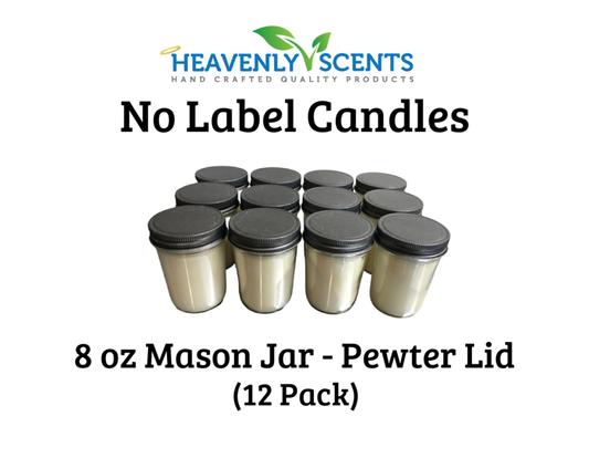 8 oz Mason Jar Wholesale Soy Candles - Pewter Lids - 12 Pack - No Labels