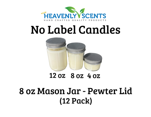 8 oz Mason Jar Soy Candles - Pewter Lids - 12 Pack