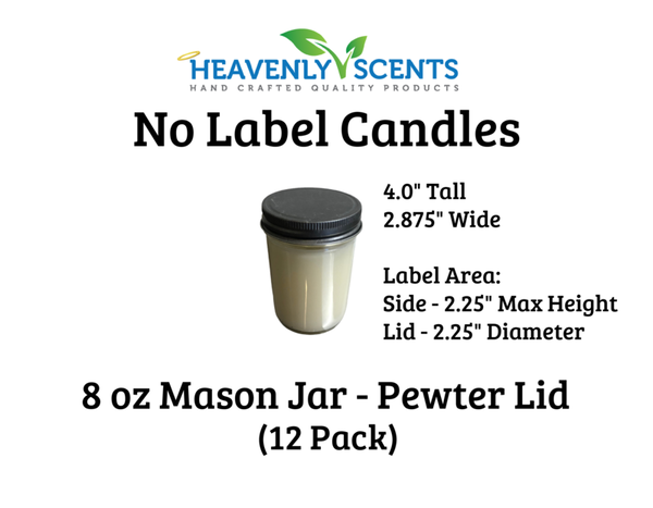 8 oz Mason Jar Soy Candles - Pewter Lids - 12 Pack