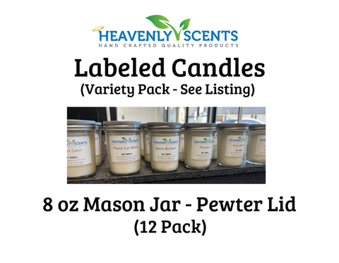8 oz Mystery Mason Jar Soy Candles - 12 Pack - Labeled