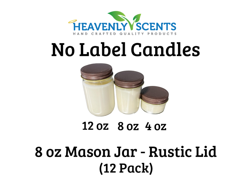 8 oz Mason Jar Wholesale Soy Candles - Rustic Lids - 12 Pack - No Labels