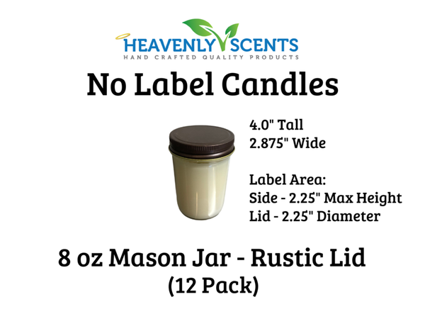 8 oz Mason Jar Soy Candles - Rustic Lids - 12 Pack