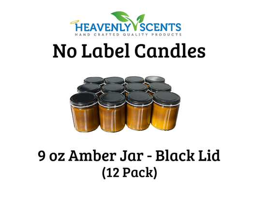 9 oz Amber Jar Wholesale Soy Candles - Black Lid - 12 Pack - No Labels