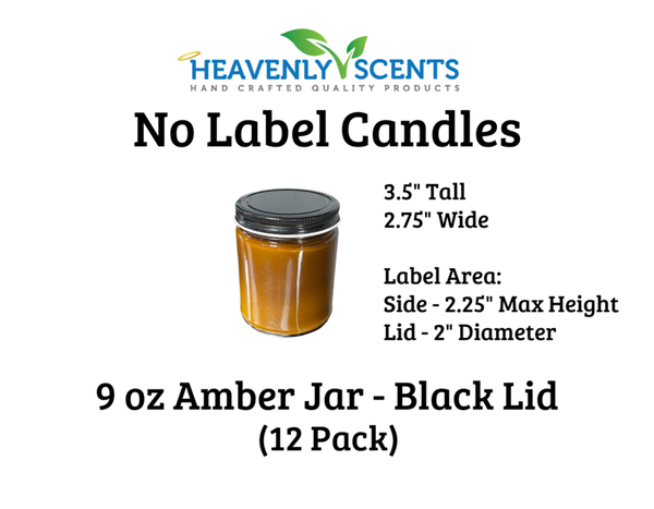 9 oz Amber Jar Soy Candles - Black Lid - 12 Pack