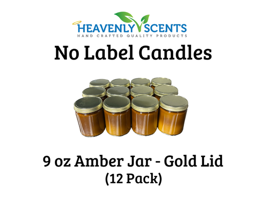 9 oz Amber Jar Wholesale Soy Candles - Gold Lid - 12 Pack - No labels