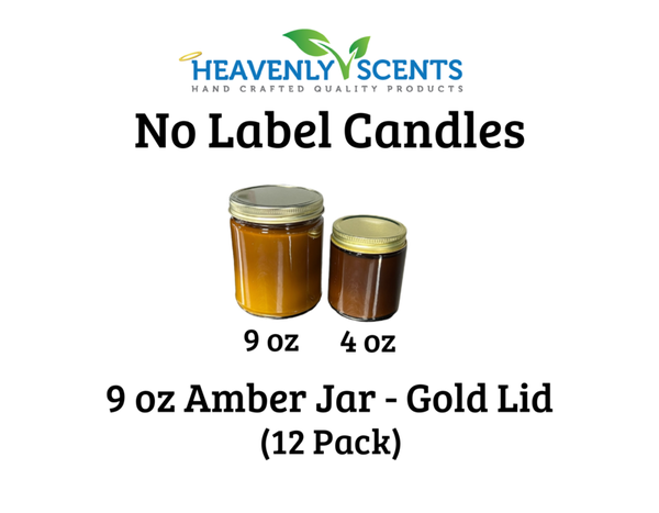 9 oz Amber Jar Soy Candles - Gold Lid - 12 Pack