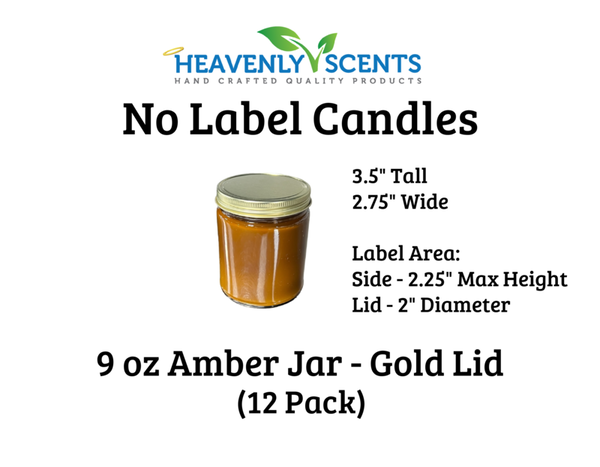 9 oz Amber Jar Soy Candles - Gold Lid - 12 Pack