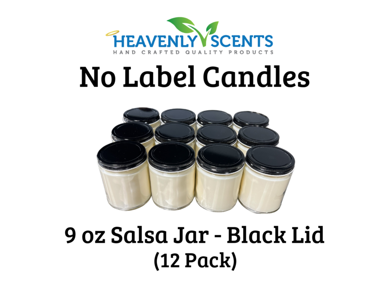 9 oz Salsa Jar Wholesale Soy Candles - Black Lid - 12 Pack - No Labels