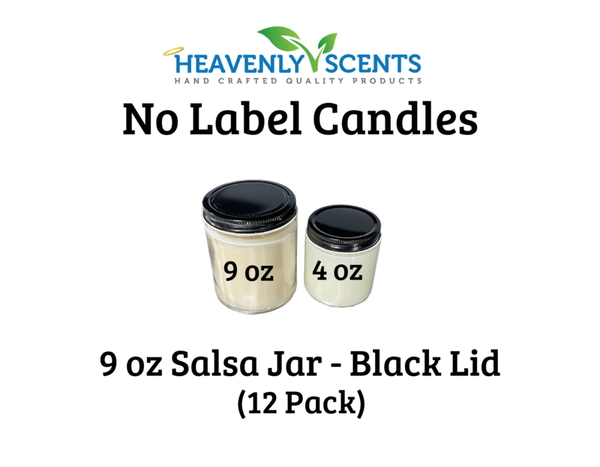 9 oz Salsa Jar Wholesale Soy Candles - Black Lid - 12 Pack - No Labels