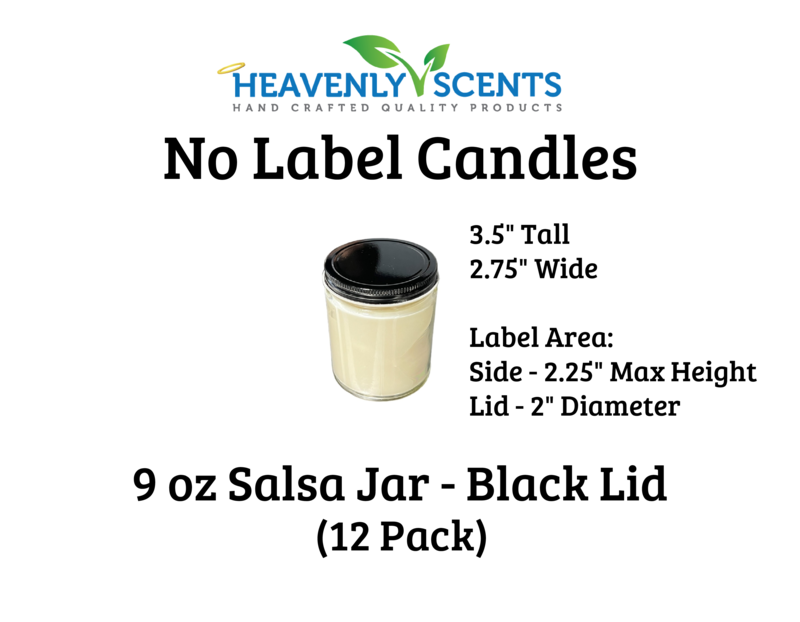 9 oz Salsa Jar Wholesale Soy Candles - Black Lid - 12 Pack - No Labels
