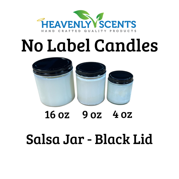 16 oz Salsa Jar Wholesale Soy Candles - Black Lid - 6 Pack - No Labels