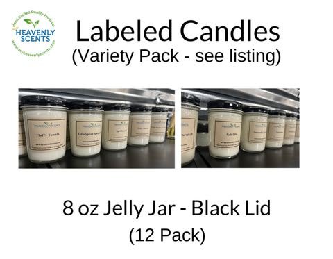 8 oz Variety Mason Jar Soy Candles - 12 Pack - Labeled