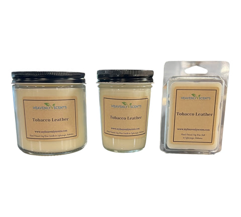 Tobacco Leather Soy Candle Heavenly Scents